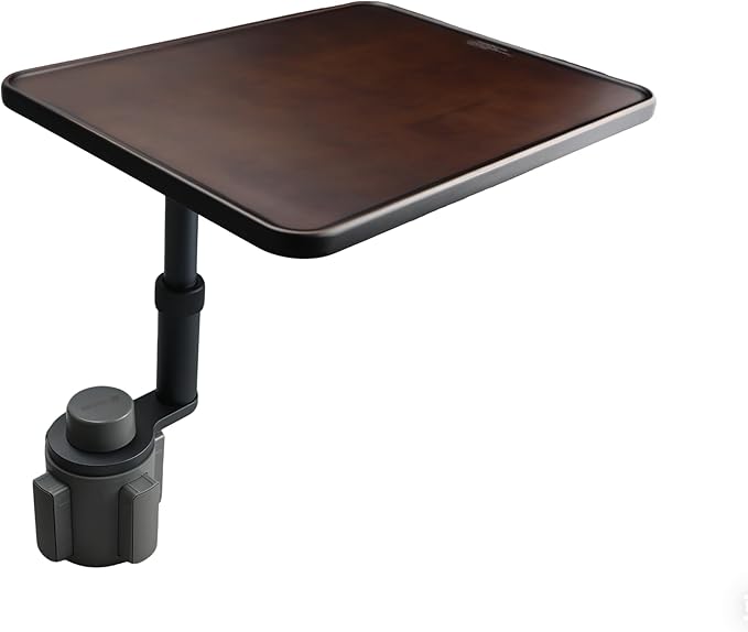 Car Desk for Laptop,360° Rotating Cup Holder Table,Walnut-Colored Wooden Car Laptop Mount,Adjustment Car Desk&Car Table Tray Compatible with Tesla Model 3/Y/S&Most Vehicles