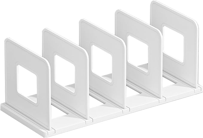 SAYEEC Desk File Sorter Vertical Desktop File Folder Organizer 4 Section Plastic Book Holder Adjustable Shelf Dividers Closet