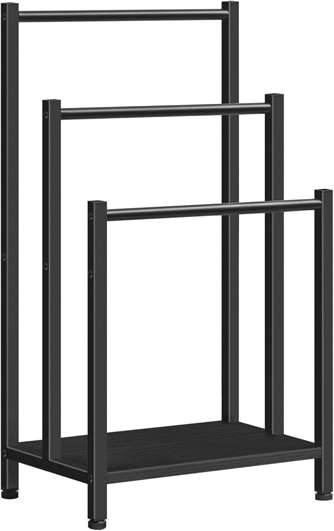 HOOBRO Free Standing Towel Rack, 3 Tier Blanket Rack, Blanket Holder for Bathroom, 16.9" L x 11" W x 31.9" H, Industrial Meta