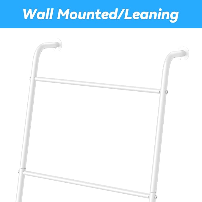 ABQ 4-Tier White Metal Blanket Ladder, Wall Leaning Towel Rack, Decorative Space Saving Shelf for Living Room, Bedroom, Bathr