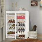 ERONE Shoe Rack Storage Organize, 28 Pairs Portable Double Row with Nonwoven Fabric Cover Shoe Shelf Cabinet for Closet (Whit