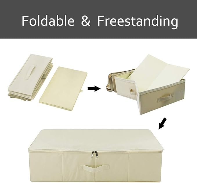 iwill CREATE PRO Folding Under Bed Shoes Storage Organiser Bins with Lid, Underbed Clothes Organizer Basket, Garment Storage 