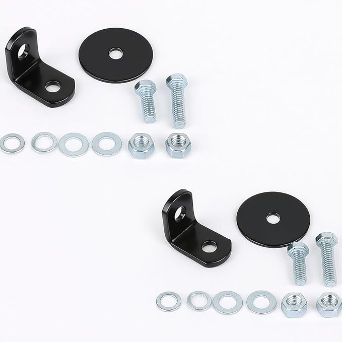 A Set of 2 Heavy Duty 90 Degree Angled L Seat Belt L Bracket Mount Kit – 4/5/6 Point Racing Harness Compatible, Black Electroplated Steel