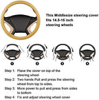 Haokay Heavy Duty Pure Cowhide Steering Wheel Cover, Genuine Leather Steering Cover with 15 Inches Universal Fit