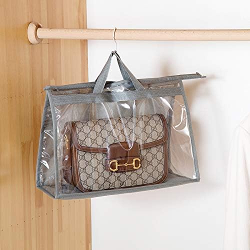 CINPIUK 4 Pack Handbag Dust Bags Clear Purse Storage Organizer for Closet, Zipper Hanging Storage Bag for Handbags, Grey