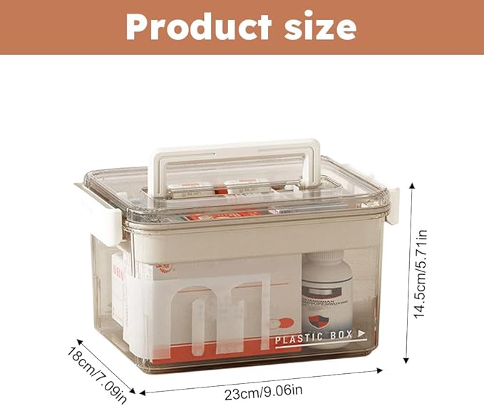 Clear Medicine Organizer Storage Box with Removable Tray, Plastic Medicine Storage Organizer & First Aid Box, Multipurpose Me