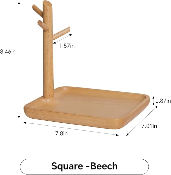 Solid Beech Wood Key Tray and Bowl for Entryway Table - Smooth Polished Branch-Shaped Organizer With Hooks for Keys, Wallet, 
