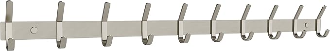 Coat Rack Wall Mount – Brushed Nickel 30 Inch Stainless Steel Hook Rail with 10 Heavy Duty Double Coat Hooks – Wall Mounted C
