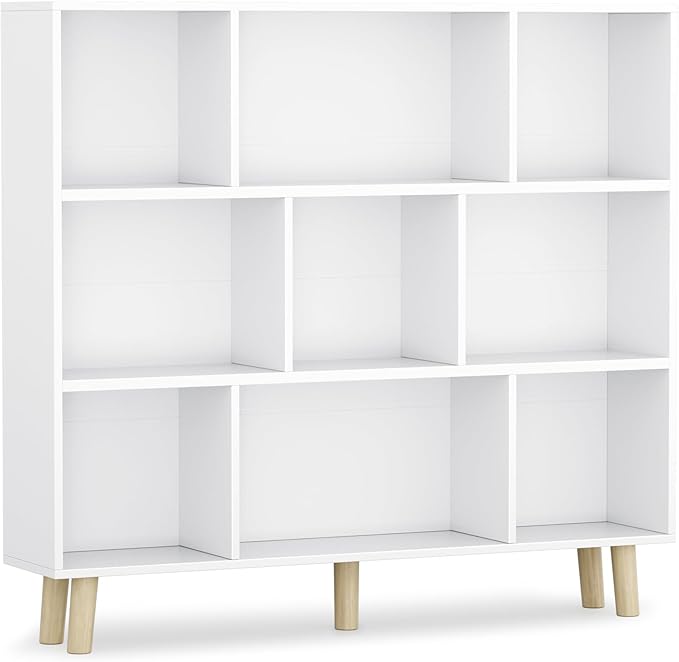 YESHOMY 9 White Cube Bookcase, Open Frame 3-Tier Book Shelf, Bookshelf Storage Organizer with Feet & Anti-Tilt Device for Org