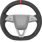 MEWANT Hand Stitched Matte Carbon Fiber&PU Leather Steering Wheel Cover Wrap for Tesla Model 3 Highland 2023 2024 2025 Steering Wheel Accessories
