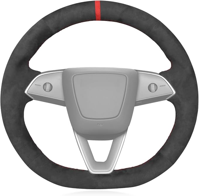 MEWANT Hand Stitched Matte Carbon Fiber&PU Leather Steering Wheel Cover Wrap for Tesla Model 3 Highland 2023 2024 2025 Steering Wheel Accessories