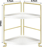 2-Tier Bathroom Corner Counter Organizer, Makeup Storage Shelf Vanity Tray, Bathroom Sink Countertop Organizer, Gold