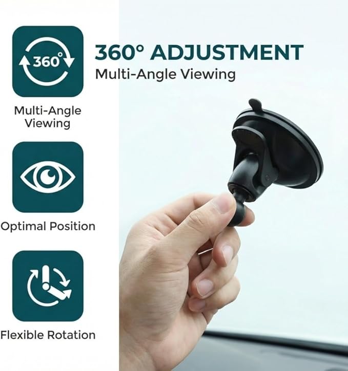 Universal Car Dash Cam Mount - Vacuum Suction Cup Holder with 4 Interchangeable Heads for GPS Navigation and Dashboard Recorder(Buckle w/Card Slot)
