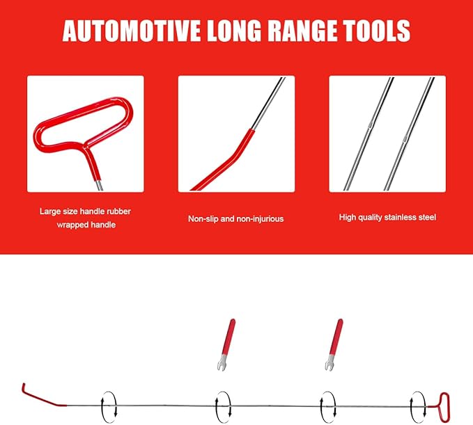 Car Lockout Kit, 67" Long Reach Tool Automotive Professional Emergency Tool Kit, Multi-Function Pull Hook Vehicle Disassembly