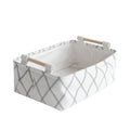 Decorative Collapsible Rectangular Fabric Storage Bin Organizer Basket with Wooden Handles for Clothes Storage,12.6x8.7x4.7 i