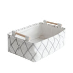 Decorative Collapsible Rectangular Fabric Storage Bin Organizer Basket with Wooden Handles for Clothes Storage,12.6x8.7x4.7 i