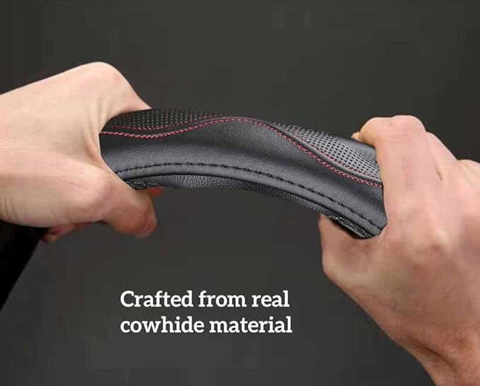 Leather Steering Wheel Cover 15 Inch – Real Leather with Silicone Lining, Non-Slip Universal Fit for Cars, SUVs & Trucks (Measure Before Purchase)