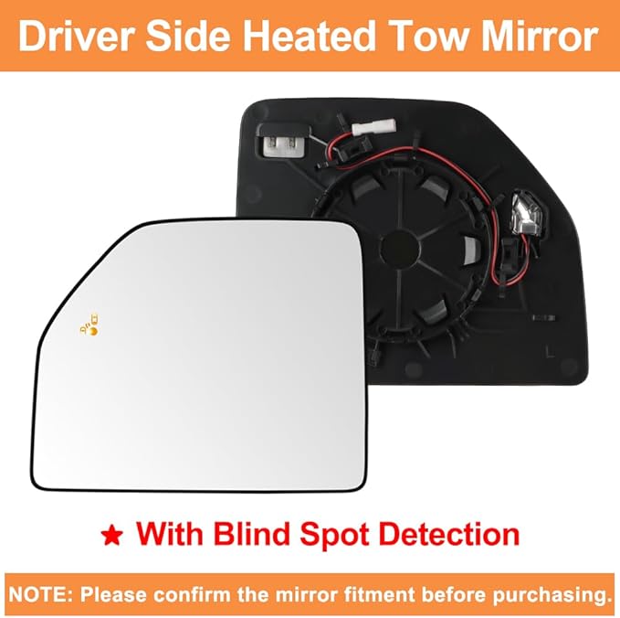 Senzeal Driver Side Heated Mirror Glass with Blind Spot Detection BLIS for Ford F150 2015-2020 Ford F250 F350 F450 F550 2017-2022 Upper Tow Mirror (Left Side)