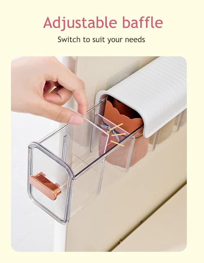 Socks Underwear Wall Mount Drawer Organizer, Switchable 6 Cell Drawer Acrylic Organizers Self-Adhesive Anti Dust Storage Boxe