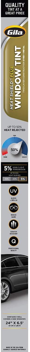 Gila Heat Shield Plus 5% VLT Window Tint, 2ft x 6.5ft (Pack of 2)