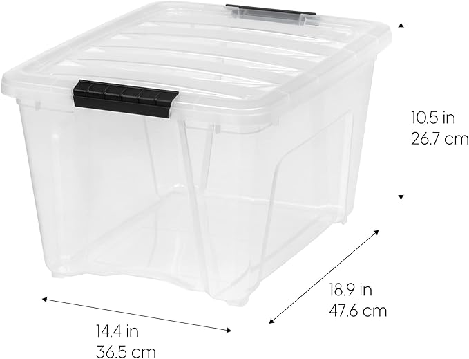 IRIS USA 32 Qt Stackable Plastic Storage Bins with Lids, 4 Pack - BPA-Free, Made in USA - See-Through Organizing Solution, La