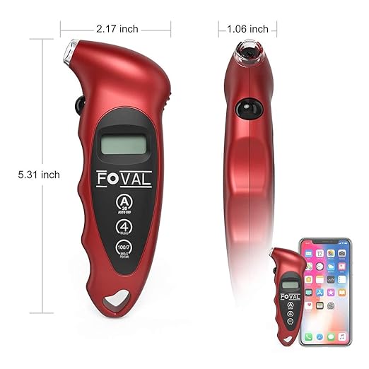 FOVAL Digital Tire Pressure Gauge 150 PSI for Car Truck Bicycle Instant Read with Backlit LCD and Non-Slip Grip (3)