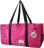 NGIL Extra Large Utility Tote Reusable Grocery Bag Oversized Collapsible for Groceries, Storage, Picnic, Beach (Nurse Life-hot Pink)