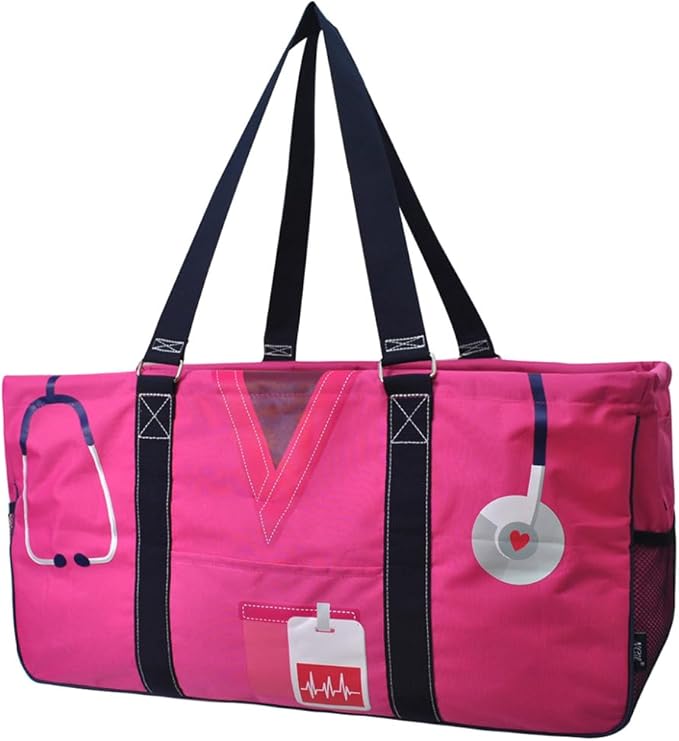 NGIL Extra Large Utility Tote Reusable Grocery Bag Oversized Collapsible for Groceries, Storage, Picnic, Beach (Nurse Life-hot Pink)