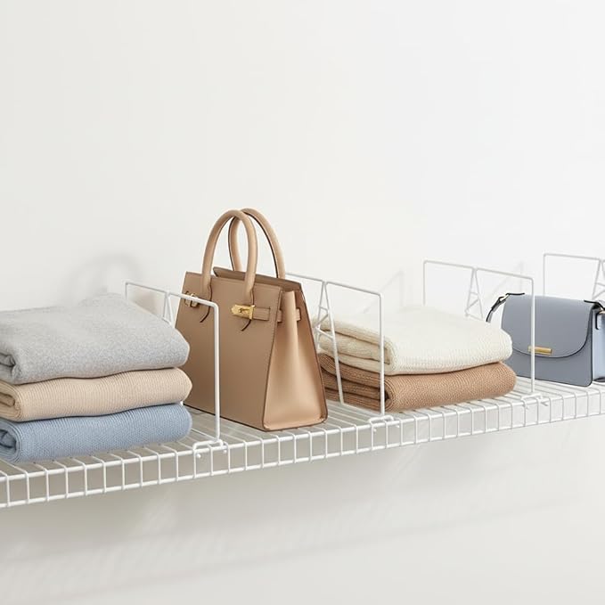 Wire Shelf Dividers - White Closet Organization & Storage Organizer - No Tool Shelf Divider for Wire Shelves - Metal Shelf Ac