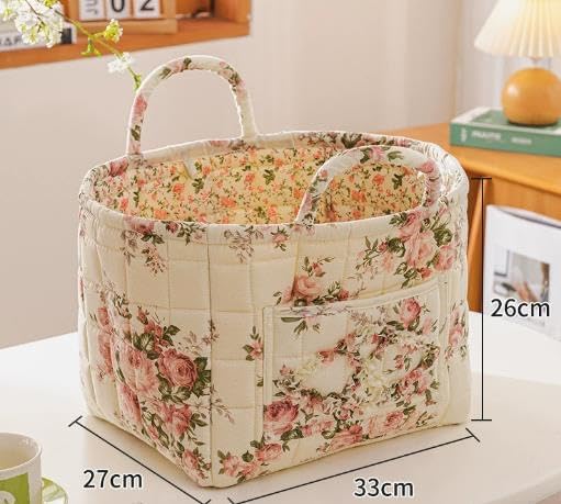 Boho Fabric Storage Basket, Large Capacity Laundry Basket, 12.2'' x 10.23'' x 10.23'' Collapsible Laundry Hamper with Easy Ca