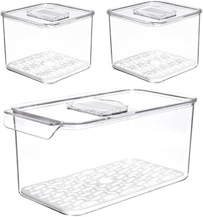 SANNO Vegetable Refrigerator Organizer Food Bins with lids Produce Saver Containers for Refrigerator, Food Fruit Vegetables s