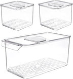 SANNO Vegetable Refrigerator Organizer Food Bins with lids Produce Saver Containers for Refrigerator, Food Fruit Vegetables s