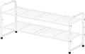 2 Tier Stackable Shoe Rack, 32.5" Wide All Metal Free Standing Shoe Storage Organizer for Entryway, Closet, White