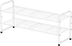 2 Tier Stackable Shoe Rack, 32.5" Wide All Metal Free Standing Shoe Storage Organizer for Entryway, Closet, White
