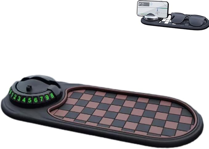 Multifunctional Car Anti-Slip Mat, 360° Rotatable Phone Holder Dashboard Pad with Temporary Parking Number, Rotatable Car Ant