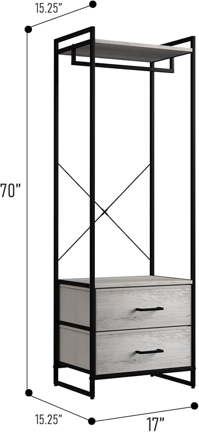 Sorbus Clothing Rack with Drawers - Clothes Stand Dresser - Wood Top, Steel Frame, & Fabric Drawers - Tall Closet Storage Org