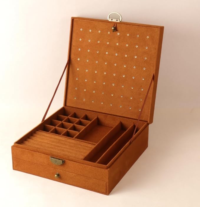 Women Jewelry Box Lockable 3 Layers Large Jewelry Organizer Storage Case for Earrings Necklaces Rings Bracelets,Green Display