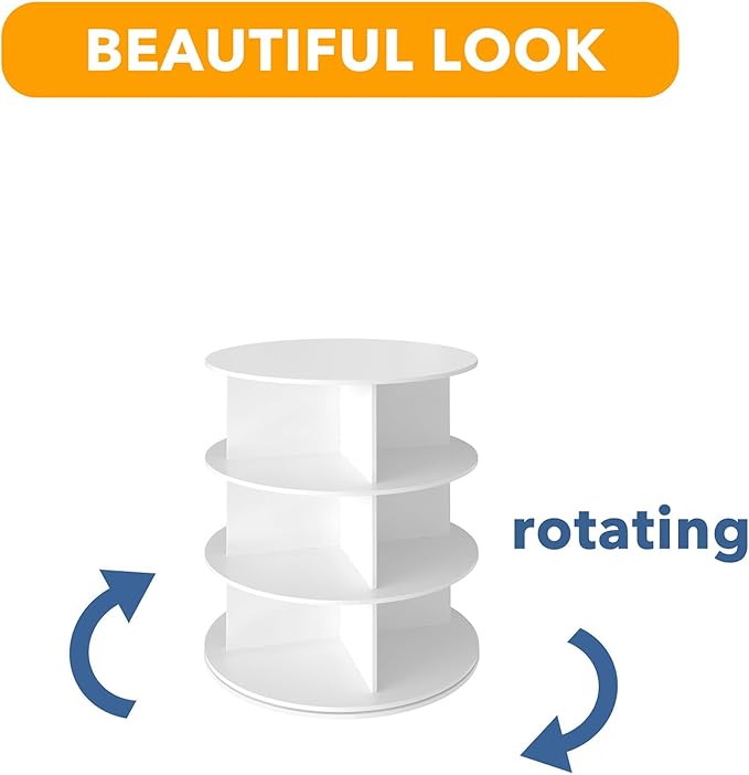 SpaceAid 3 Tier Rotating Shoe Rack Tower, Spinning Shoe Display Lazy Susan, Revolving 360 Shoe Rack Storage Round Carousel, V
