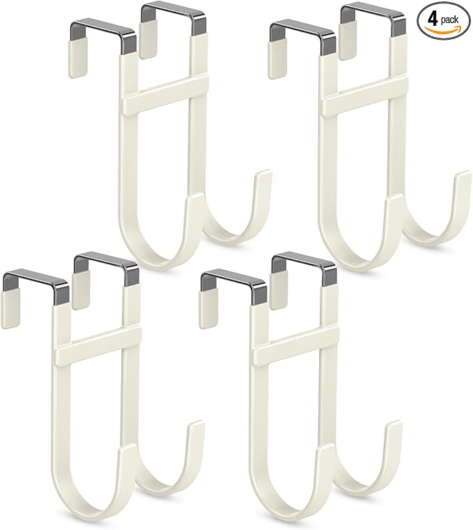 FYY Over The Door Hooks - 4 Pack Heavy Duty Dual-Hook Organizer Hanger with Non-Slip Rubber for Towels, Clothes, Hats & Bags 