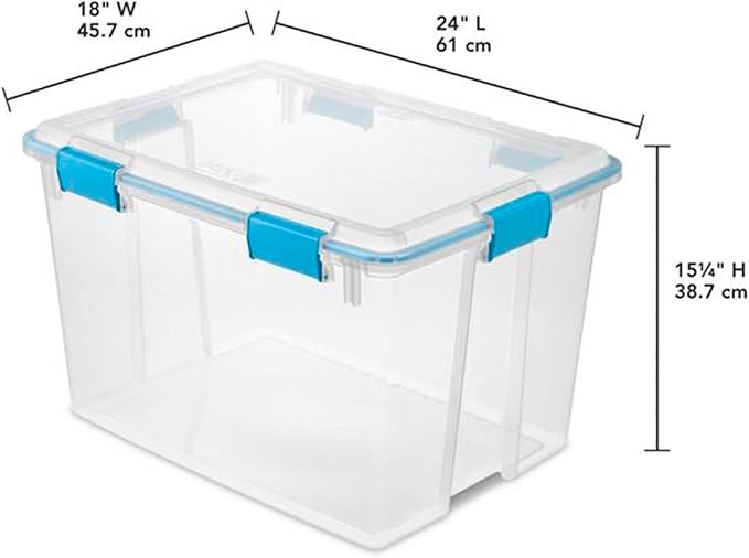 Sterilite 80 Qt Gasket Box, Stackable Storage Bin with Latching Lid and Tight Seal, Plastic Container to Organize Basement, C