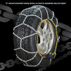 Auto Tightening Snow Chains for Cars, SUVs & Trucks - Quick Fit 1-Minute Installation, Reusable Emergency Traction Tire Chain
