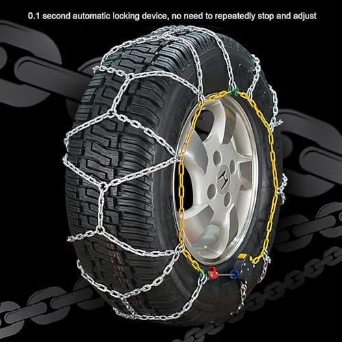 Auto Tightening Snow Chains for Cars, SUVs & Trucks - Quick Fit 1 Min Easy Installation, Reusable Emergency Tire Traction Cha