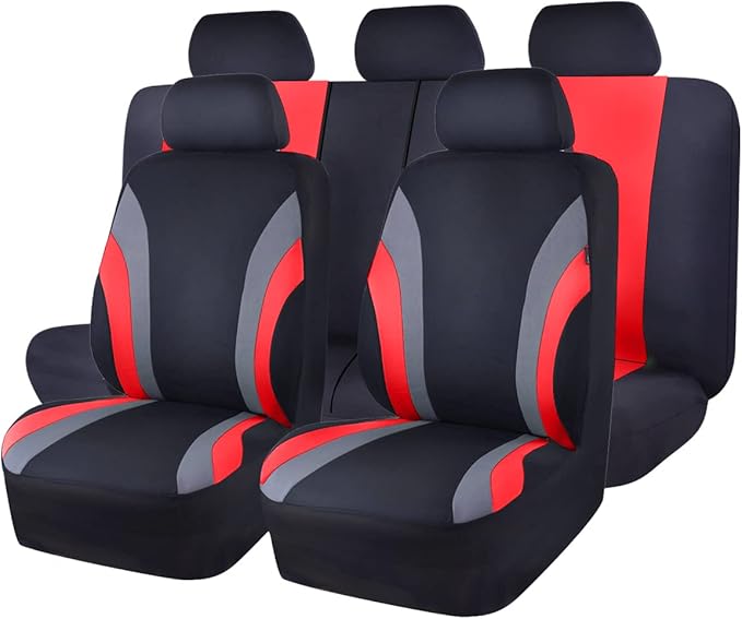 CAR PASS Line Rider Sporty Cloth 11PCS Universal Fit Car Seat Cover -100% Breathable with 5mm Composite Sponge Inside,Airbag 