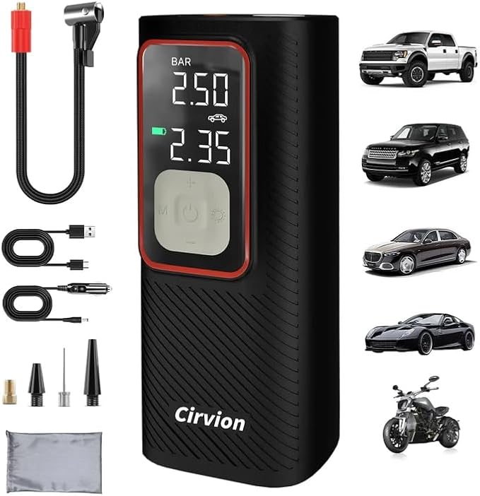 Tire Inflator Portable Air Compressor, 3X Faster 25000mAh 160 PSI Air Pump for Car Tires- Cordless, with Pressure Gauge, LED Light & Digital Display, for Car, Truck, Motor, E-Bike and Bicycle Pro