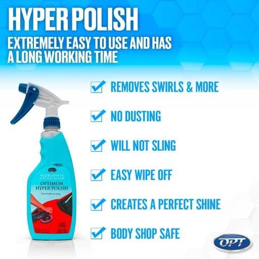 Optimum Hyper Polish - Sprayable Car Polish for Paint Correction, Buffing, Auto Detailing, Non-Staining, Non-Dusting, No Fillers, Body Shop Safe, Safe On Paint and Plastic Trim (17 oz.)