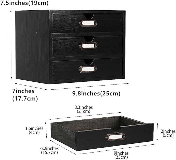 Wooden Storage Box Rustic Desktop Organizer with 3 Drawers Office Desk Accessories Shelf Small Craft Storage Containers Apoth