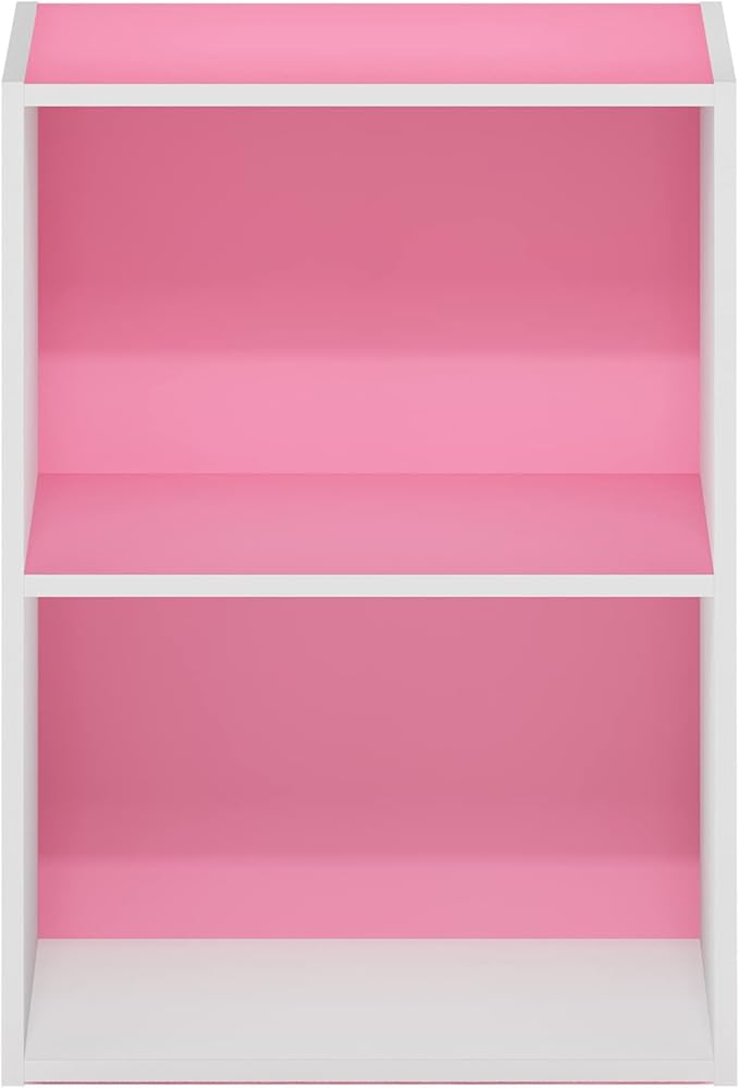 Furinno Luder Bookcase / Book / Storage, 2-Tier, Pink/White