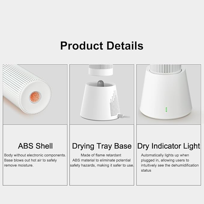 Reusable Cordless Gun Safe Mini Dehumidifier, Rechargeable with Heating Base, Quiet Small Portable Drier Stick for Space