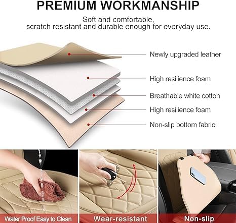 Sanwom Front Car Seat Covers - Leather Seat Covers with Storage Pocket and Two Belt Pads, Anti-Slip Waterproof Universal Seat
