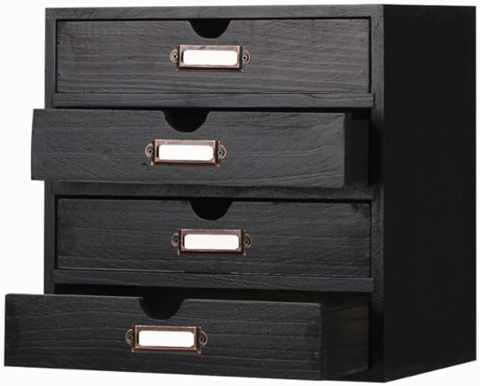 Wooden Storage Box Rustic Desktop Organizer with 4 Drawers Office Desk Accessories Shelf Small Craft Storage Containers Apoth